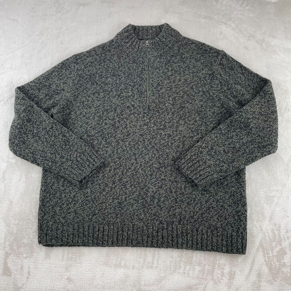 Woolrich 1/4 Zip Sweater Men‎ 2XL Green Black 100% Wool Fishermans Knit NWOT